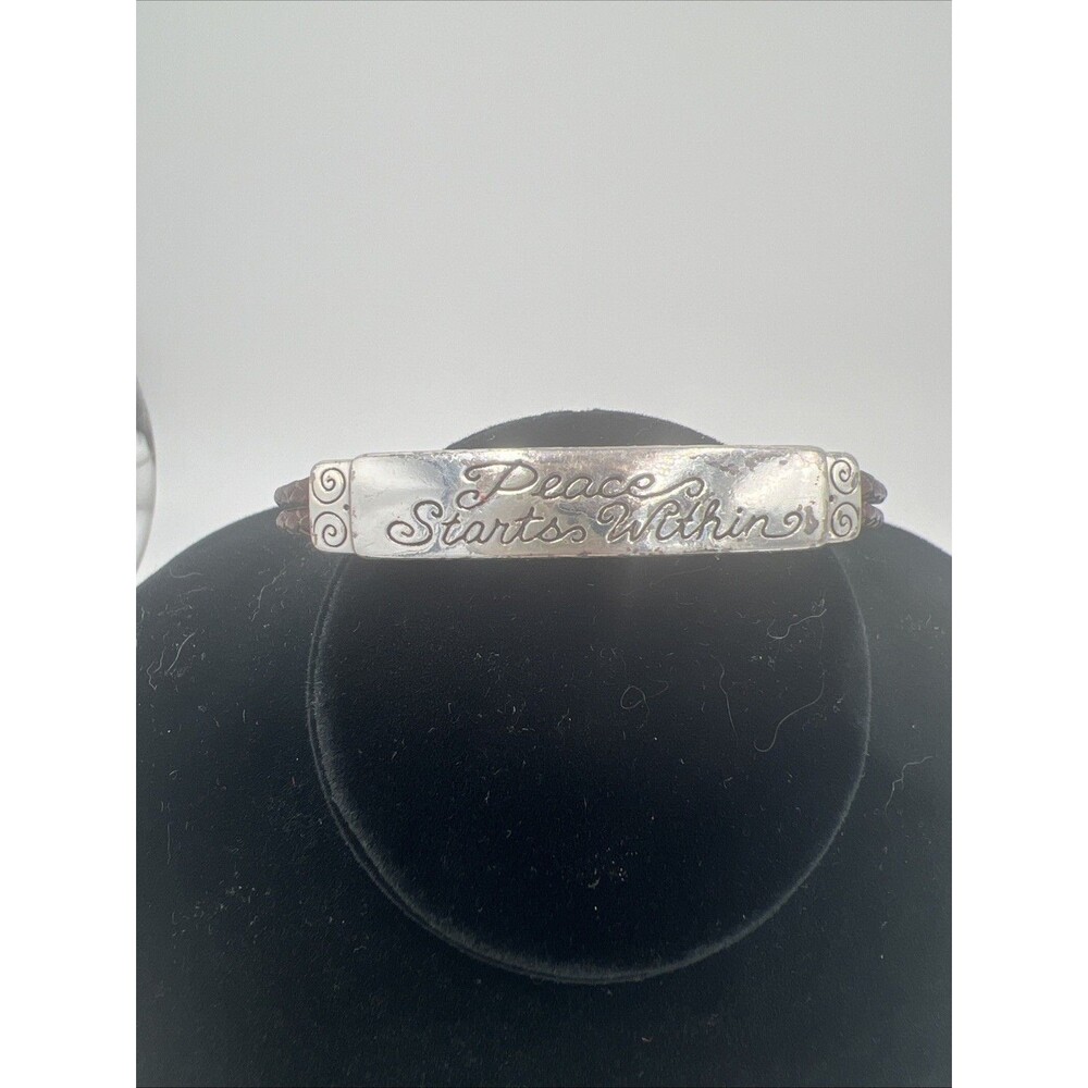 BRIGHTON Id Bracelet 'Peace Starts Within' Scroll 2 Brown Braided Cords 7.25"